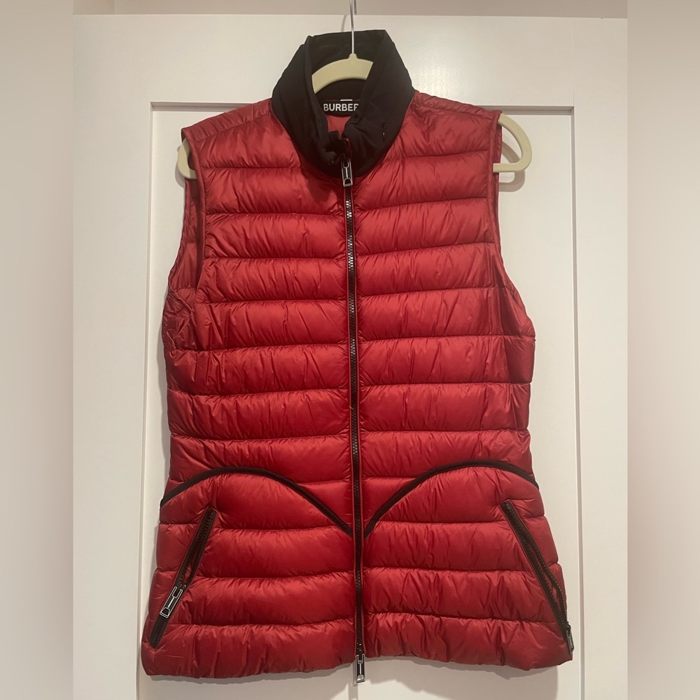 New burberry red size medium vest with hood.